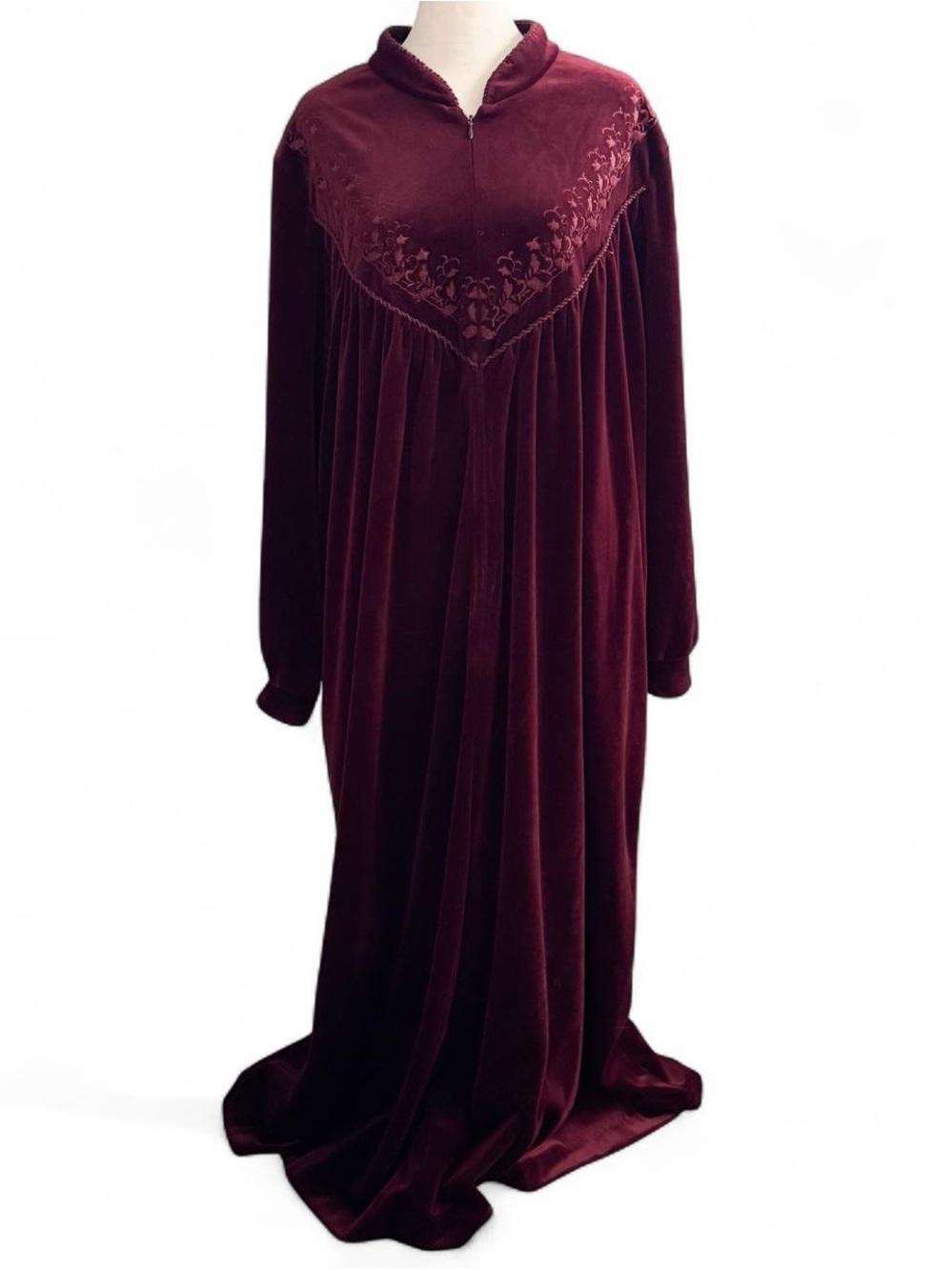 Vintage Jasmine Rose Burgundy Velvet Maxi Nightgown Size XL